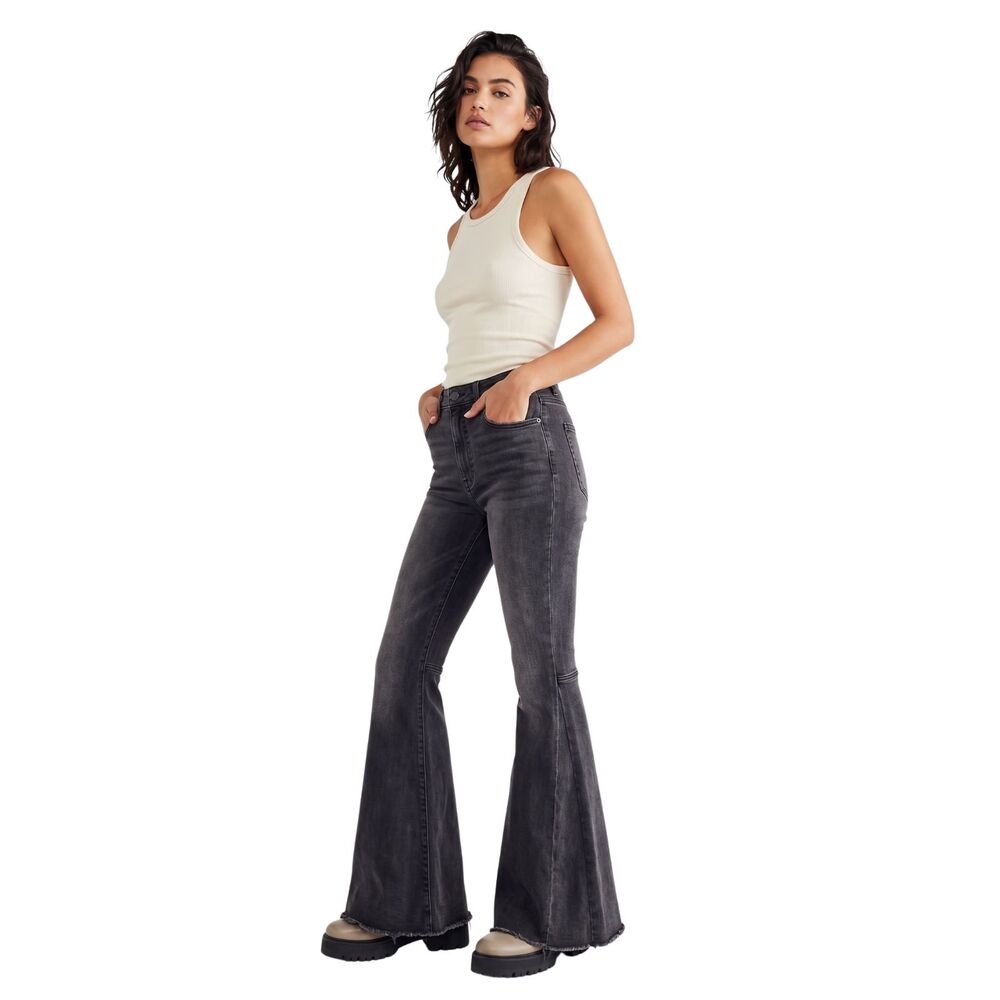 ☮️ Free People Super Flare High Rise Black Jeans 27